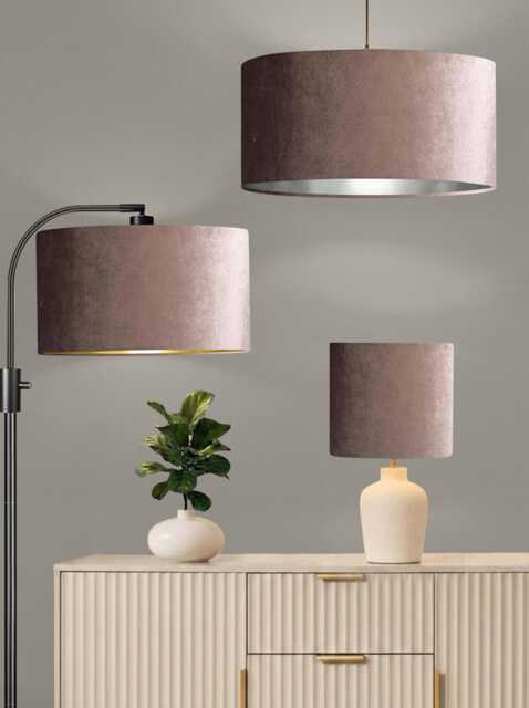 New Luxury Premium Quality Glamour Mauve Velvet Fabric With Brushed Metallics Lining Lamp Shade Pendant Light in Multi Sizes - image 1