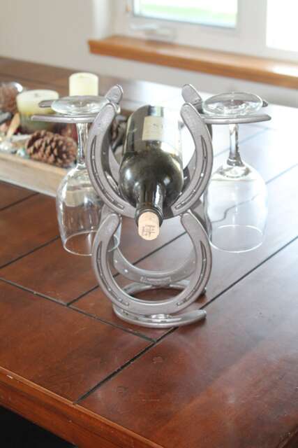 Horseshoe Wine Rack With Glasses, Caddy, Gifts For Her, Ranch Decor, Home Bar Accessories, Alcohol Women, Wife Gift From - image 1