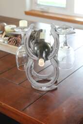 Horseshoe Wine Rack With Glasses, Caddy, Gifts For Her, Ranch Decor, Home Bar Accessories, Alcohol Women, Wife Gift From - thumbnail 1