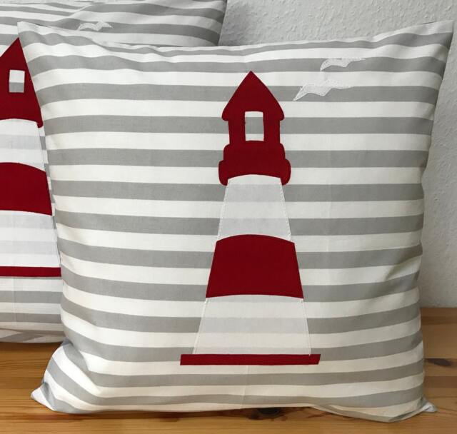 Maritime Pillow Case, Country Style Lighthouse Gray/White Red 50x50cm - image 1