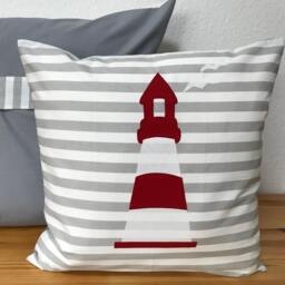 Maritime Pillow Case, Country Style Lighthouse Gray/White Red 50x50cm - thumbnail 2