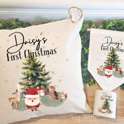Custom First Christmas Stocking Pillow, Family Throw Pillow Cover, Cushion, Xmas Wreath Cushion Personalized Gifts - thumbnail 3