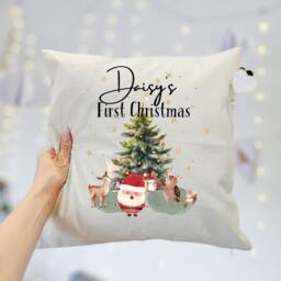 Custom First Christmas Stocking Pillow, Family Throw Pillow Cover, Cushion, Xmas Wreath Cushion Personalized Gifts - thumbnail 2