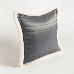 Grey Faux Silk Quilted Pillow Cover - Scandinavian Minimalist Design - thumbnail 2