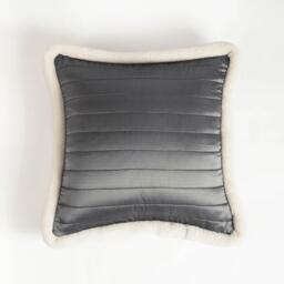 Grey Faux Silk Quilted Pillow Cover - Scandinavian Minimalist Design - thumbnail 1