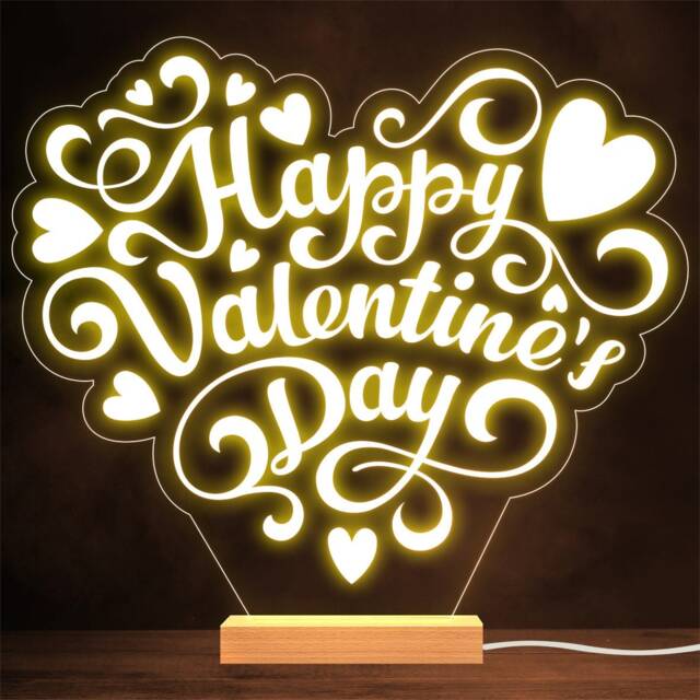 Happy Valentine's Day Heart Lettering Personalised Gift Warm Lamp Night Light - image 1
