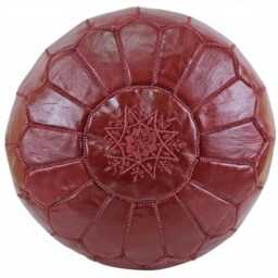 Handmade Moroccan Leather Pouf Ottoman - Burgundy Boho Floor Cushion Seating - thumbnail 2