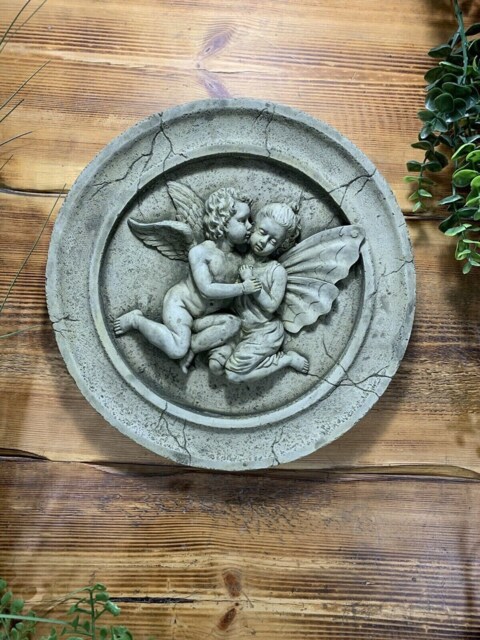 stone Garden Cherub & Fairy Weathered Plaque Hanging Ornament - image 1