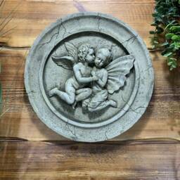 stone Garden Cherub & Fairy Weathered Plaque Hanging Ornament - thumbnail 2