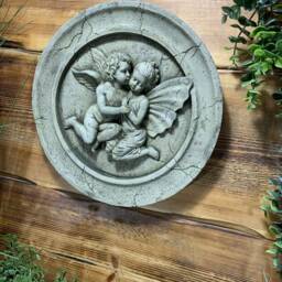 stone Garden Cherub & Fairy Weathered Plaque Hanging Ornament - thumbnail 3