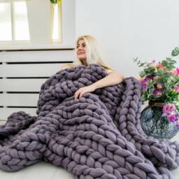 Super Chunky Blanket, Knit Giant Knit Blanket, Throw Wool Knitted Arm Knitting - thumbnail 2