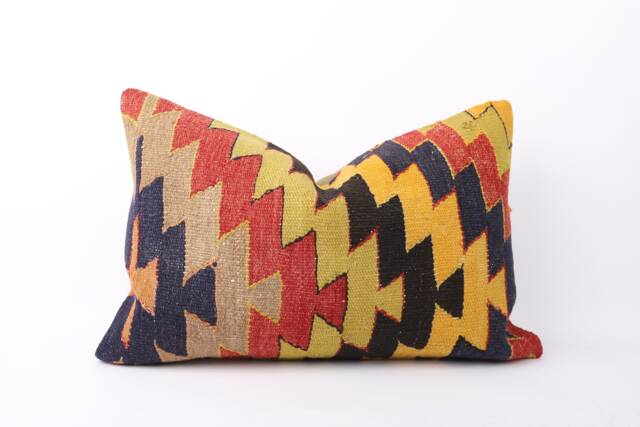 Handwoven Turkish Kilim Pillow Cover Bohemian Lumbar Cushion - 16x24 - image 1