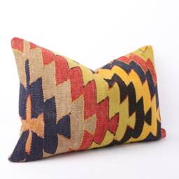 Handwoven Turkish Kilim Pillow Cover Bohemian Lumbar Cushion - 16x24 - thumbnail 3