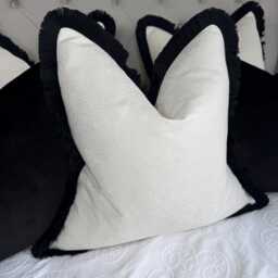 Blean Ivory Textured Cushion Cover With Black Fringe Ashley Wilde Fabric Double-Sided Luxury Handmade UK Monochrome Accent Pillow Case - thumbnail 1
