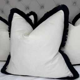 Blean Ivory Textured Cushion Cover With Black Fringe Ashley Wilde Fabric Double-Sided Luxury Handmade UK Monochrome Accent Pillow Case - thumbnail 4