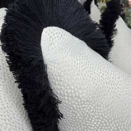 Blean Ivory Textured Cushion Cover With Black Fringe Ashley Wilde Fabric Double-Sided Luxury Handmade UK Monochrome Accent Pillow Case - thumbnail 2