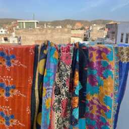Handmade Block Print Patchwork Reversible Cotton Kantha Quilt Vintage Bedding - thumbnail 3