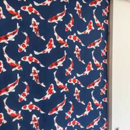 Navy Blue Japanese Carps Noren Curtain, Order Made Noren, Restaurant Caf?? Short Red 2 Panel Kitchen - thumbnail 2