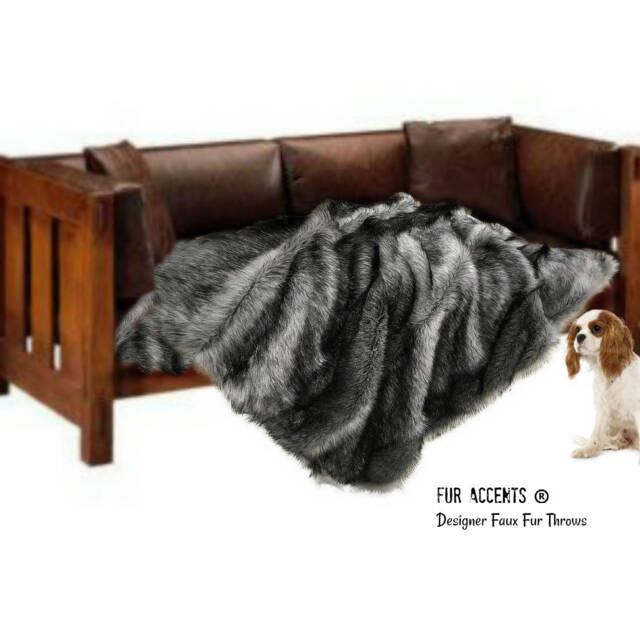 Plush Faux Fur Throw Blanket, Gray Tipped Wolf, Usa Made - image 1