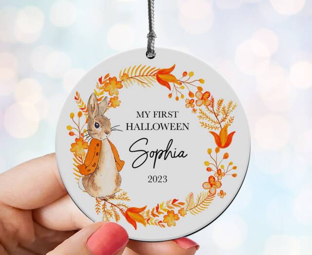 Personalised My First Halloween, Gift For Baby Girl Or Boy, Add Any Name, Wooden Bauble, Halloween Decoration, Keepsake Ornament - image 1