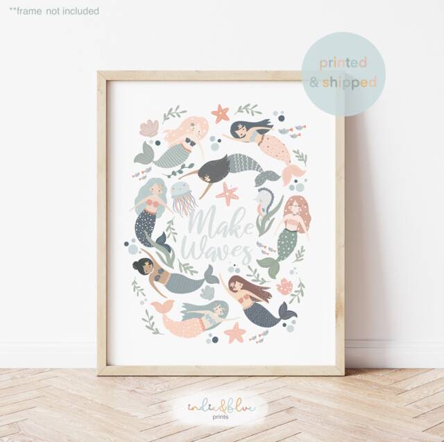Mermaids Print, Under The Sea Nursery Girl Decor, Quote Ocean Nursery, Kids Wall Art - image 1