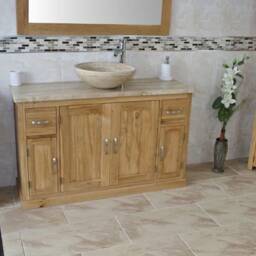 Oak Bathroom Single Vanity Unit 123cm Wide With Travertine Top & Basin Set 402Tt25Tx1 - thumbnail 3