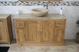 Oak Bathroom Single Vanity Unit 123cm Wide With Travertine Top & Basin Set 402Tt25Tx1 - thumbnail 1