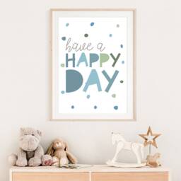 Boys Nursery Prints, Be Happy, Bedroom Wall Art, Toddler Bedroom, Quotes, Blue Playroom Prints - thumbnail 2