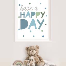 Boys Nursery Prints, Be Happy, Bedroom Wall Art, Toddler Bedroom, Quotes, Blue Playroom Prints - thumbnail 3