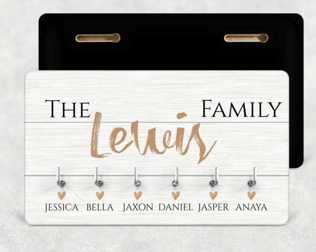 Family Key Holder Custom Name Wall Hook - Wooden, 4 Or 6 Hooks - image 1