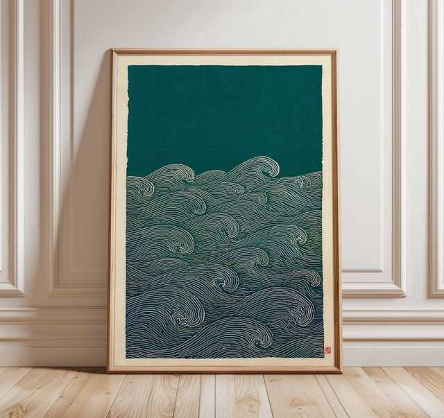 Japanese Ocean Wave Print, Minimalist Sea Wall Art, Zen Japandi Poster, Tranquil Water Artwork, Oriental Home Decor, Modern Calm Design - image 1