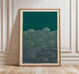 Japanese Ocean Wave Print, Minimalist Sea Wall Art, Zen Japandi Poster, Tranquil Water Artwork, Oriental Home Decor, Modern Calm Design - thumbnail 1
