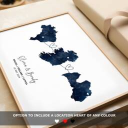 Personalized Three Country Map Print, Custom Travel Wall Art, Moving Gift, Fathers Day Family Poster - thumbnail 2