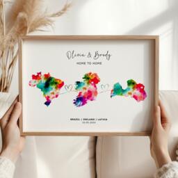 Personalized Three Country Map Print, Custom Travel Wall Art, Moving Gift, Fathers Day Family Poster - thumbnail 3