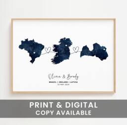 Personalized Three Country Map Print, Custom Travel Wall Art, Moving Gift, Fathers Day Family Poster - thumbnail 1
