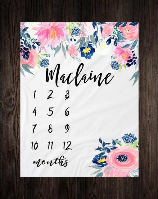 Baby Girl Milestone Blanket Month Growth Tracker Minky Fleece Custom Personalized Shower Gift Watercolor Floral Newborn - image 1