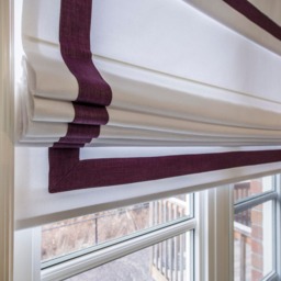 Custom Flat Roman Shade With Plum Border & Valance - thumbnail 2