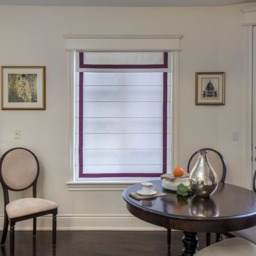Custom Flat Roman Shade With Plum Border & Valance - thumbnail 3