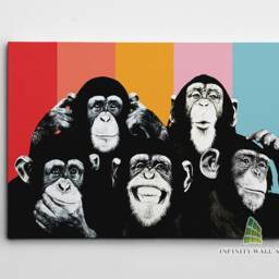 5 Funny Monkeys Chimps Canvas Art Wall Animals Colourful Print Picture Photo Decor -D535 - thumbnail 2