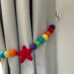 Rainbow Felt Ball Curtain Tie Back Bright Star Decor - thumbnail 3