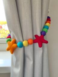 Rainbow Felt Ball Curtain Tie Back Bright Star Decor - thumbnail 1