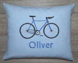 Bicycle Cushion, Children's Racing Bike Bicycle Birthday Small Cuddly Personalized Cushion With Filling - thumbnail 1