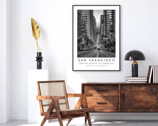 San Francisco Skyline Print Black & White Cityscape Wall Art - image 1