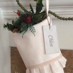 French Country Christmas Stocking, Personalized Farmhouse Socks, Linen Stocking, Minimalist Holiday Ruffled Socks - thumbnail 3