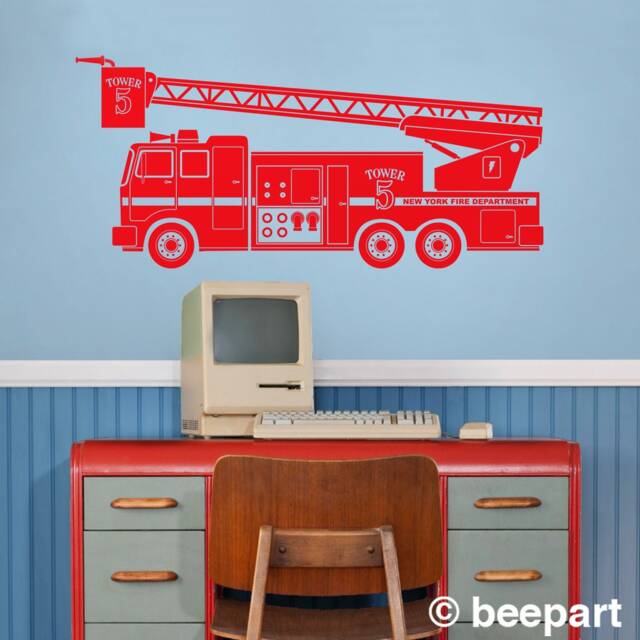 Custom Fire Truck Wall Decal For Bedroom Sticker Kid's Room Decor Personalized Vinyl Boy's - image 1