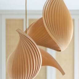 Wood Lighting Chandelier For Stairwell Or Foyer Unique Spring Style Decor - Staircase Pendant Lamp, Mirror Style, Two Wing - thumbnail 2