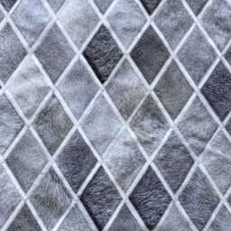 Patchwork Cowhide Rug, Gray Harlequin Pattern - Handmade, Custom Size - thumbnail 2