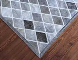 Patchwork Cowhide Rug, Gray Harlequin Pattern - Handmade, Custom Size - thumbnail 1
