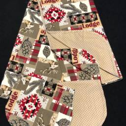 Woodland Hemstitch Receiving Baby Blanket & 2 Burp Cloths, Lodge, Deer, Acorn, Geometric, Trees, Red Blue Tan, Crochet Flannel, Top Quality - thumbnail 2
