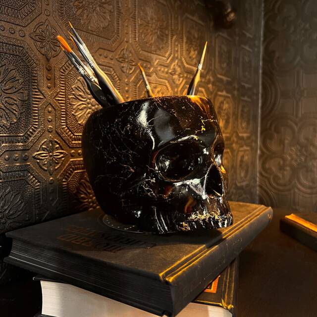 Skull Pen Pot - Make Up Brush Holder Decor By The Blackened Teeth
